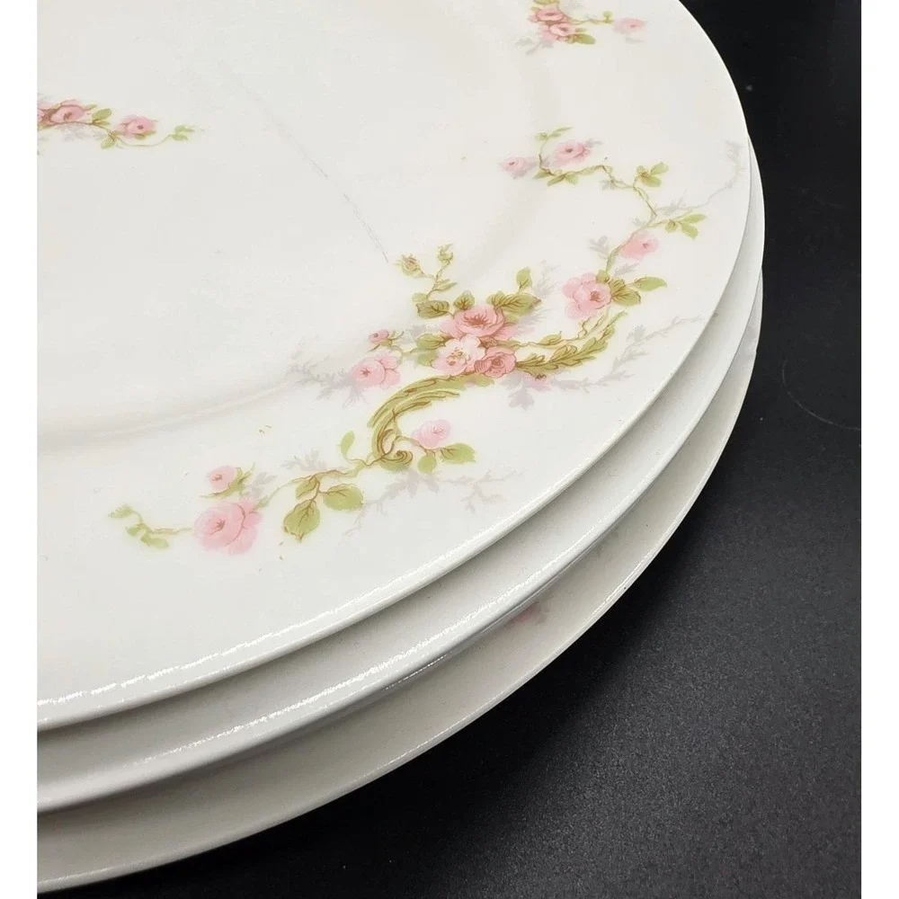 Set/4 Antique Haviland Limoges Dinner Plate Pink Rose 9.25
